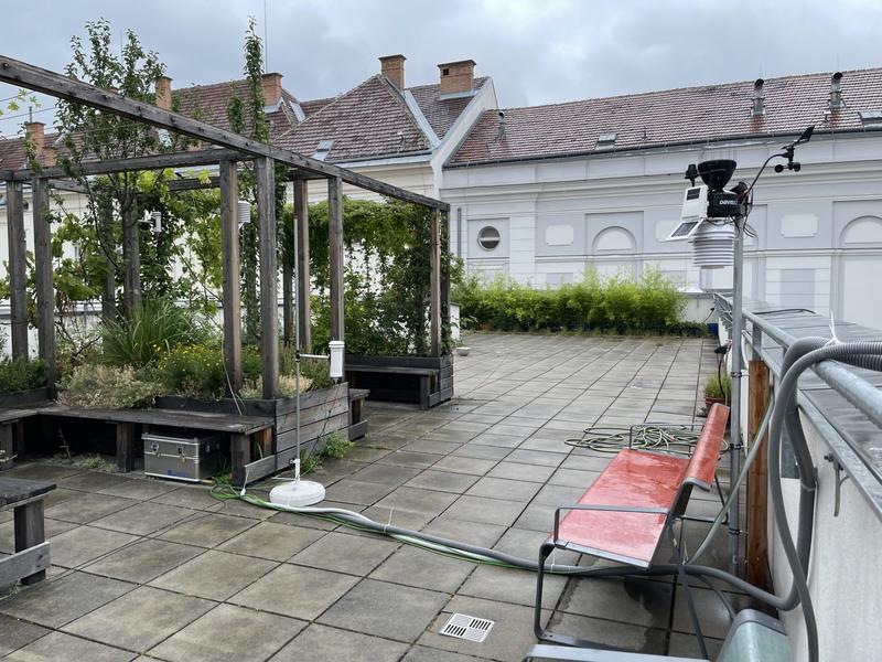 Measurement setup for green pergola installation (with permission from Vienna University of Technology)