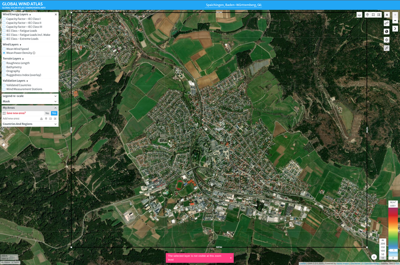 Satellite image of the analyzed are as show in the web interface of the global wind atlas.